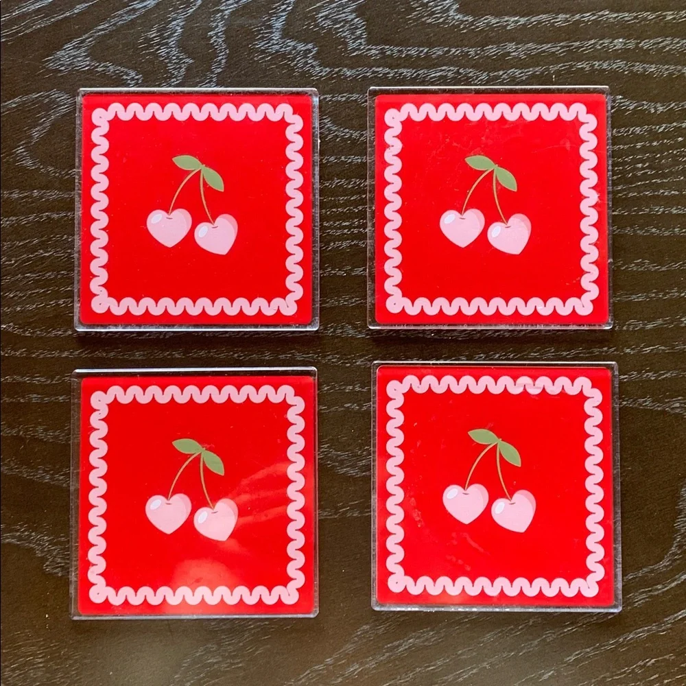 NEW 2 Packs Target VIRAL Coaster Sets Cherry Hearts Brand New 8 Coasters Total 🍒